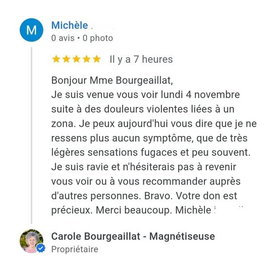 Témoignage Google pour un zona