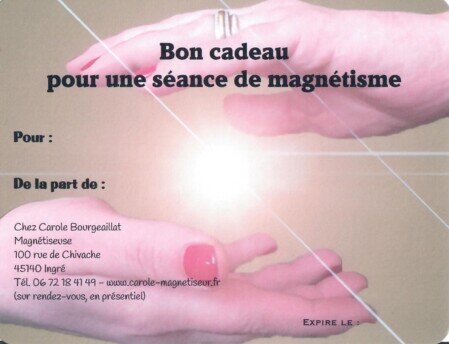 Bon cadeau pour une séance de magnétisme Séance de magnétisme avec Carole, magnétiseuse à Ingré